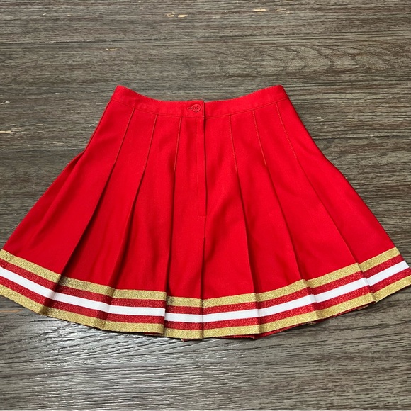 Varsity Red White & Gold Cheer Pleated Skirt - Picture 8 of 10